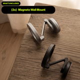 Phantom Display Magneto Wall Mount in brushed silver and obsidian black, three included in Wall Gallery 3-Pack