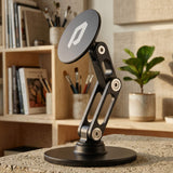 Magneto Desk Stand in Obsidian Black, foldable articulating arm desk stand for graded card display cases by Phantom Display