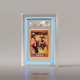 A centered view of a 2006-07 Topps Chrome Gold Refractor LeBron James card displayed in a Phantom Display prism slab case, authenticated by Beckett with a Gem Mint 9.5 grade. #authenticator_bgs