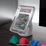 Phantom Display Magneto Prism case angled on wood surface showing faceted edge design with warm lighting