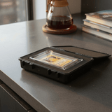 Phantom Display carry case showing secure latch and lock mechanism for card show travel