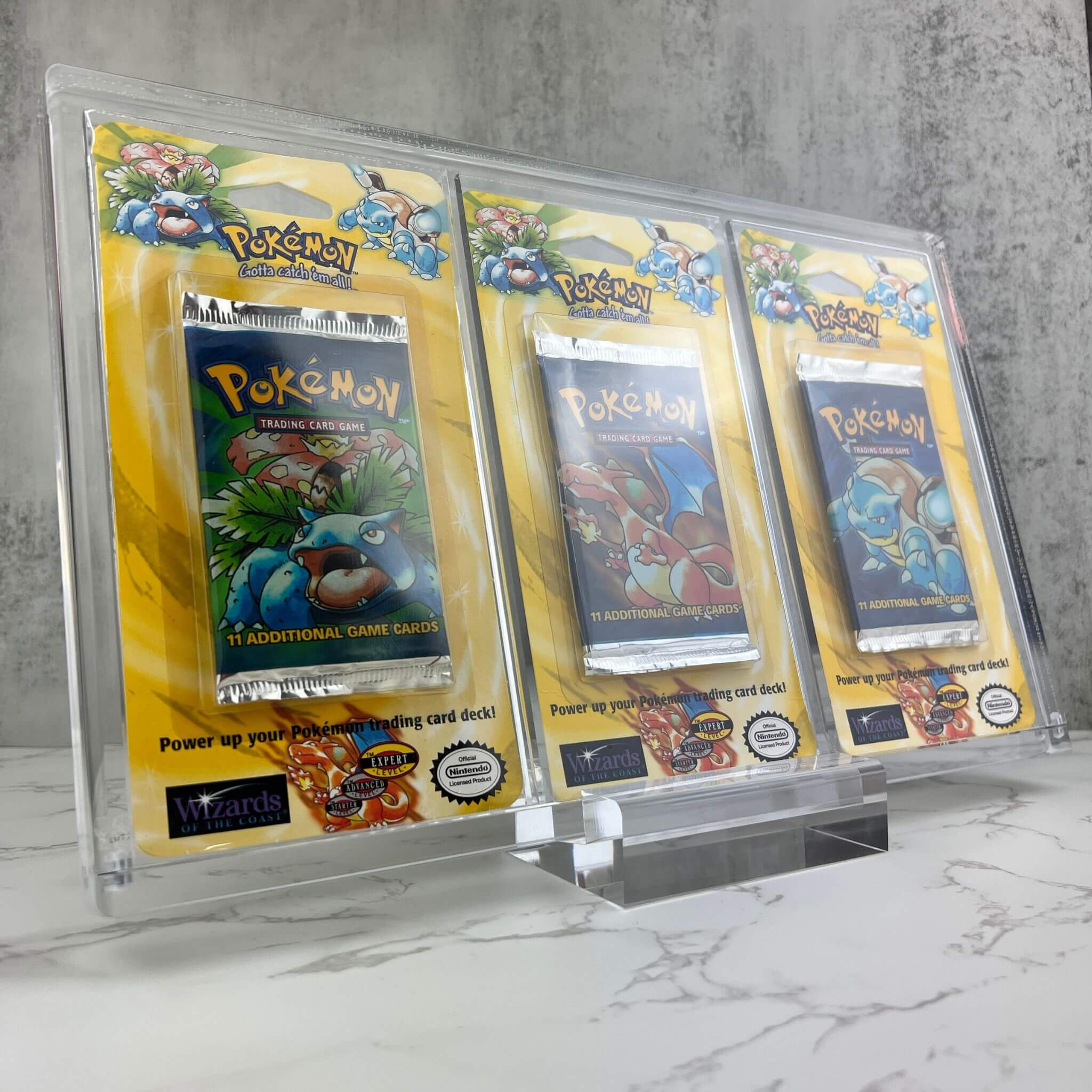 Triple Pokemon Blister Pack Magnetic Acrylic Protective Case With Stand Front View