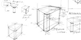 Hand-drawn design sketch of a Phantom Display case concept, highlighting the engineering and craftsmanship behind premium card display solutions.