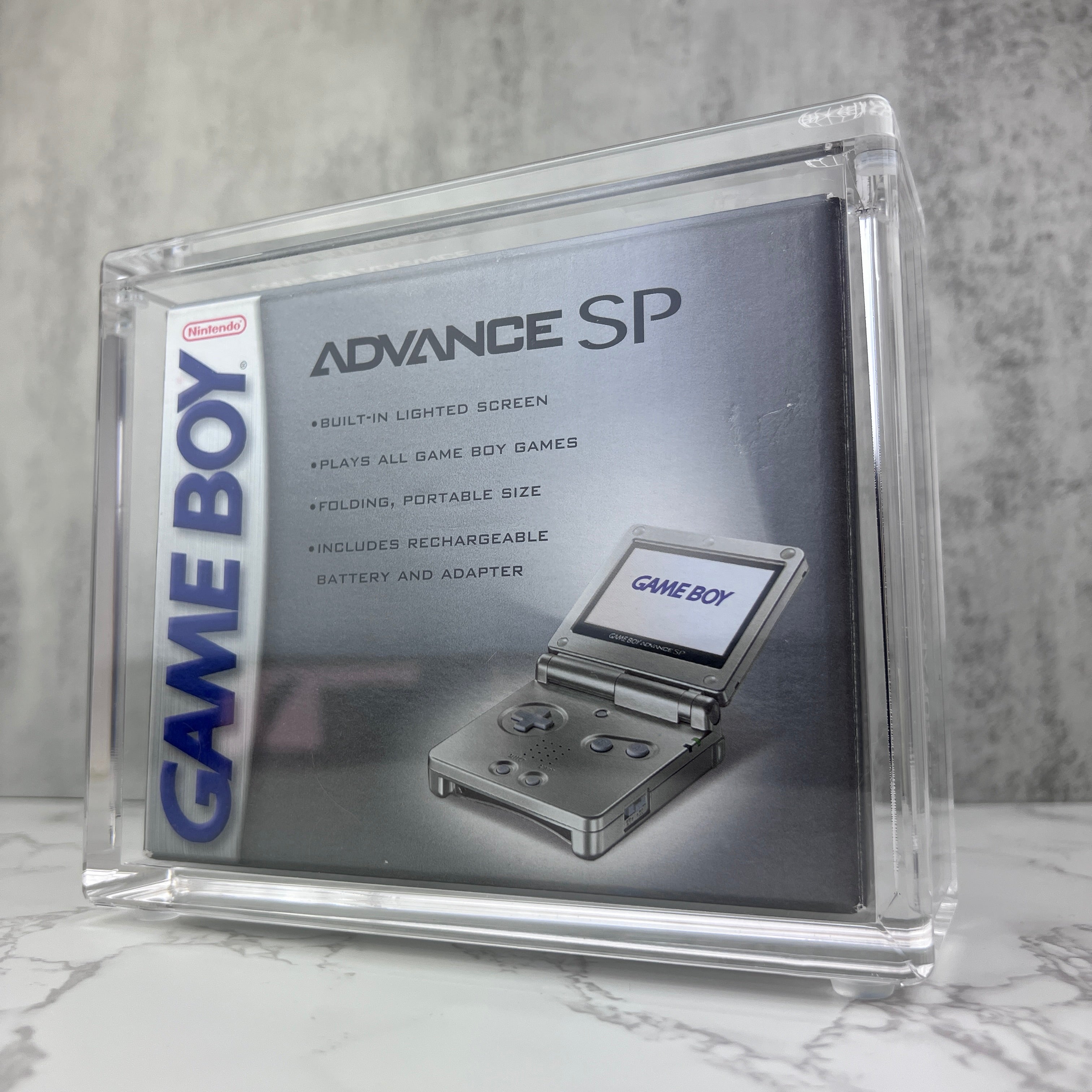 Gameboy Advance SP acrylic display cases are custom designed with strong neodymium magnets, UV resistant coating, maximum transparency and thick walls for years of heavy, trustworthy protection.