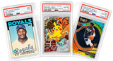 Graded PSA sports and Pokémon cards, featuring Bo Jackson, Pikachu 20th Anniversary Festa, and Anthony Edwards, all in PSA Gem Mint slabs.