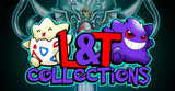 L&T Collections logo featuring Togepi and Gengar, with bold, colorful text and a stylized background, representing a Pokémon-themed collector's brand.