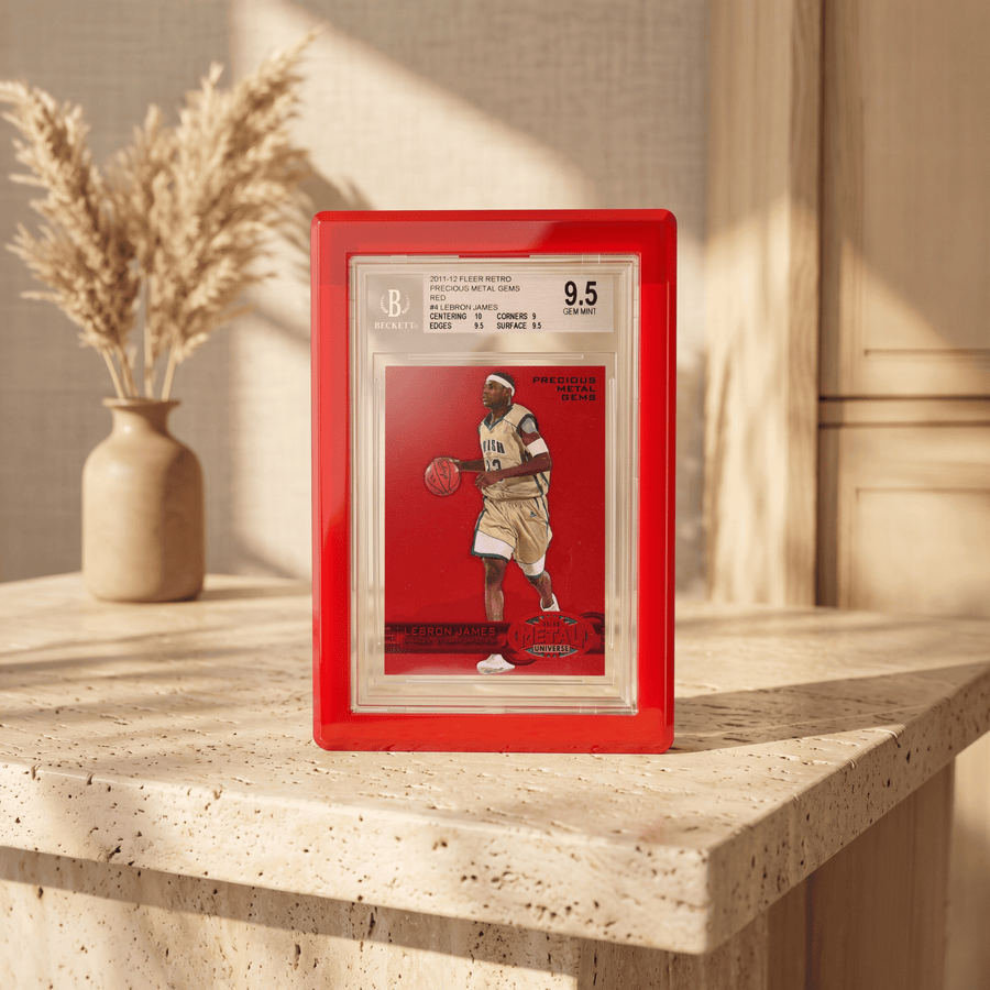 Phantom Display Magneto Color red Rounded display with BGS LeBron James Precious Metal Gems card
