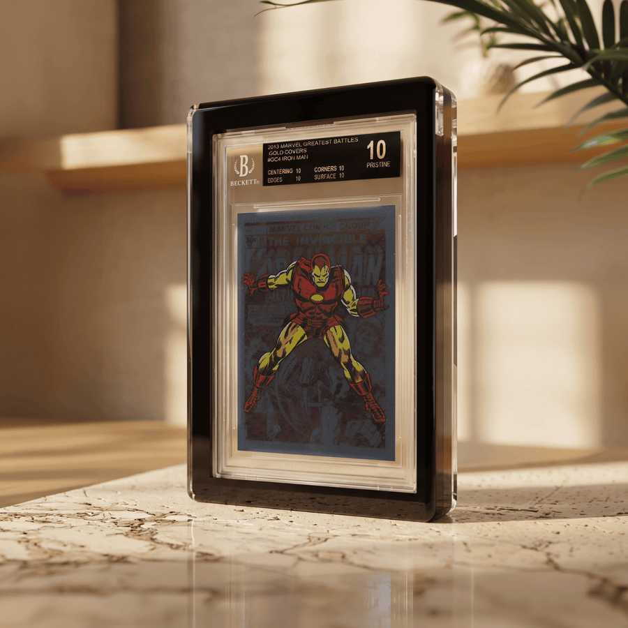 Phantom Display Magneto Color black Rounded display with BGS Marvel Iron Man Gold Covers card