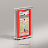 An angled view of a 1933 Goudey Babe Ruth trading card encased in a Phantom Display slab case, authenticated by PSA with a VG-EX 4.5 grade. #authenticator_psa/cgc