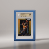 A Phantom Display Ultra acrylic case in a vivid blue frame, holding a 2018-19 Panini Prizm Gold Kobe Bryant card graded BGS 9.5 GEM MINT. The bright blue display pairs beautifully with the card’s bold design, offering a striking visual contrast. #color_blue