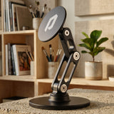 Magneto Desk Stand in Obsidian Black, foldable articulating arm desk stand for graded card display cases by Phantom Display