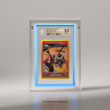 A front view of a 2006-07 Topps Chrome Gold Refractor LeBron James card encased in a Phantom Display prism slab case, authenticated by Beckett with a Gem Mint 9.5 grade. #authenticator_bgs