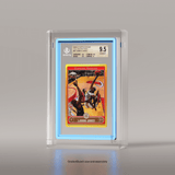 A centered view of a 2006-07 Topps Chrome Gold Refractor LeBron James card displayed in a Phantom Display prism slab case, authenticated by Beckett with a Gem Mint 9.5 grade. #authenticator_bgs