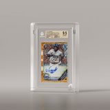 A premium Phantom Display slab case featuring the same 2019 Bowman Chrome Wander Franco autographed trading card graded Gem Mint 9.5 by Beckett, displayed from a direct frontal angle. A stunning way to highlight this high-grade collectible. #authenticator_bgs