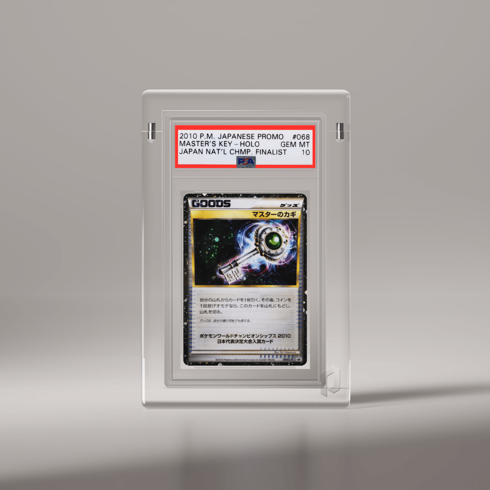 Phantom Display Nano slab case featuring the 'Master's Key' Japanese Promo card from 2010 graded as GEM MT 10 by PSA, showcasing its premium design for card collectors. #authenticator_psa/cgc