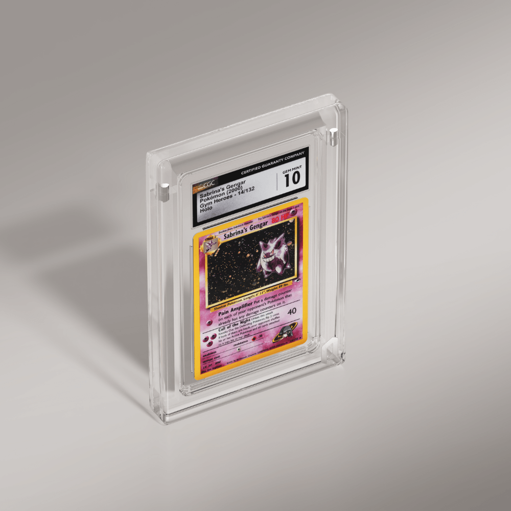 Phantom Display Nano slab case holding Sabrina's Gengar Holo card from Pokémon Gym Heroes 2000, graded GEM MINT 10 by CGC, ensuring a sleek and durable display for collectors. #authenticator_psa/cgc