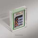 A Phantom Display slab case holding a Beckett-graded card with autographs, graded GEM MINT 9.5, featuring a vibrant green Slabmags border for added style and protection. #authenticator_bgs