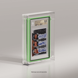 A side view of a Phantom Display slab case showcasing a Beckett-graded autographed card graded GEM MINT 9.5, with a green-edged Slabmags design for enhanced appeal. #authenticator_bgs