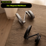 Phantom Display Magneto Wall Mount in brushed silver and obsidian black, included in Wall Display Bundle