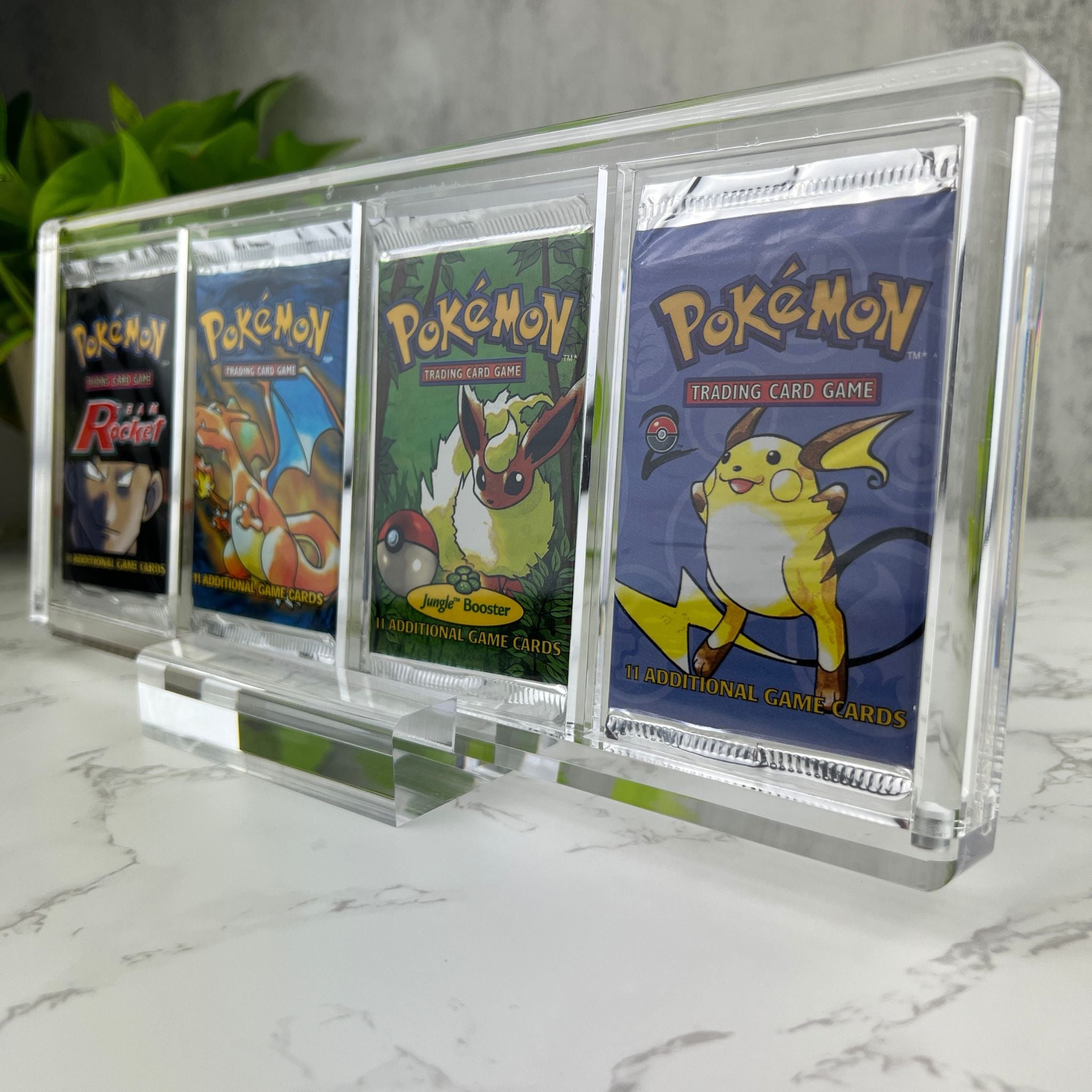 Quad Booster Pack Display Stand With Base Front View