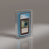 Premium acrylic display case housing a CGC graded Black Lotus Magic: The Gathering card, offering sleek protection and visibility for collectible card enthusiasts.