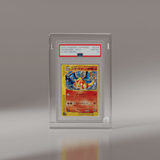 Front view of Phantom Display Prism graded card case, showcasing a PSA graded 2002 Pokémon Japanese Charizard Holo eCard Promo card with a Gem Mint 10 grade #authenticator_psa