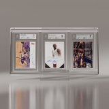 front view of a Phantom Display triple ultra graded card slab case featuring kobe bryant basketball card slab, graded BGS GEM MINT, offering UV protection and clear visibility for collectors. #authenticator_bgs