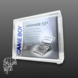 Phantom Display protective Gameboy Advance SP acrylic display cases are custom designed with strong neodymium magnets, UV resistant coating, maximum transparency.