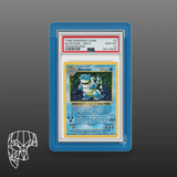 1999 Pokémon Game Blastoise Holo Shadowless Gem Mint 10 card, featured in a Phantom Display Ultra blue case, combining protection and elegance. #authenticator_psa