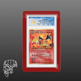 2021 Pokémon Charizard 25th Anniversary Japanese card graded Pristine 10, displayed in a striking red Phantom Display Ultra case with top-tier protection. #authenticator_cgc