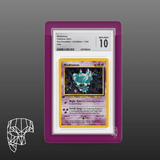 2001 Pokémon Misdreavus Holo Gem Mint 10 card, secured in a Phantom Display Ultra case with a deep purple finish, designed for UV protection and pristine presentation. #authenticator_cgc