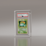 PSA graded 1996 Japanese Venusaur Holo card in a Phantom Display premium acrylic case, rated Mint 9, offering superior protection and a sleek presentation for Pokémon collectors.