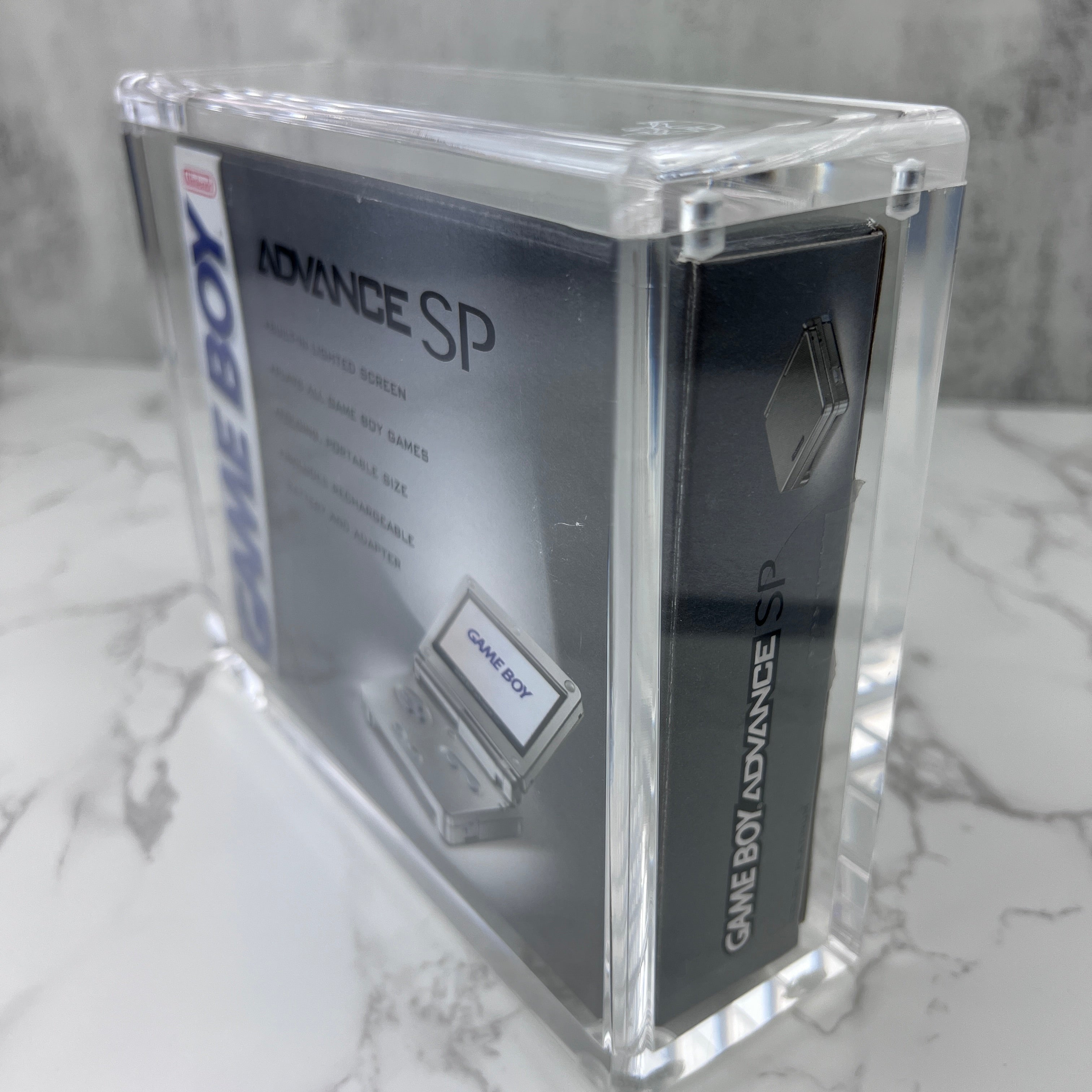 Gameboy Advance SP acrylic display cases are custom designed with strong neodymium magnets, UV resistant coating, maximum transparency and thick walls for years of heavy, trustworthy protection.