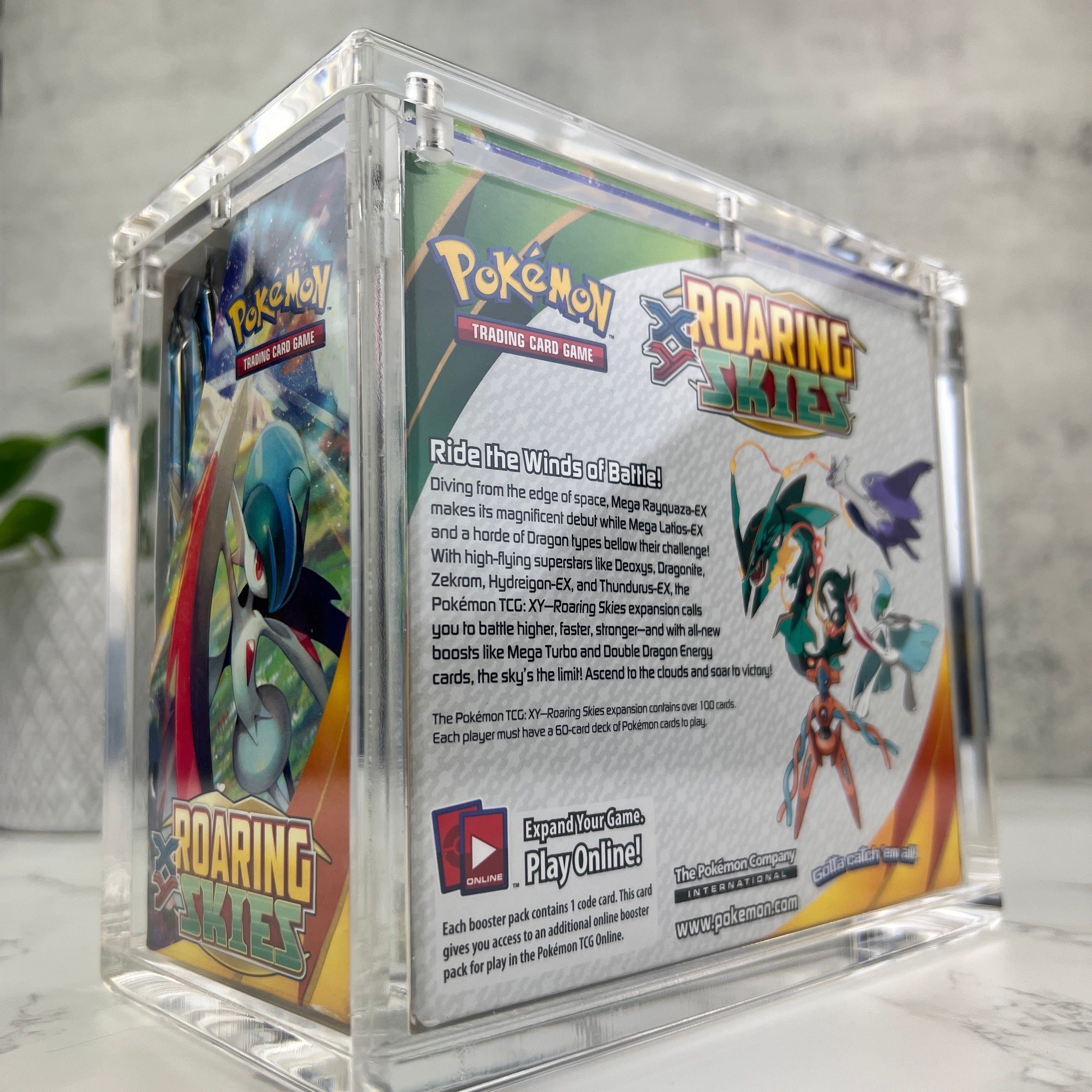Pokemon Modern Booster Box magnetic acrylic protective case. Crystal clear acrylic, with UV resistance. Fits Diamond & Pearl, Platinum, HeartGold SoulSilver, Black & White, and XY Series