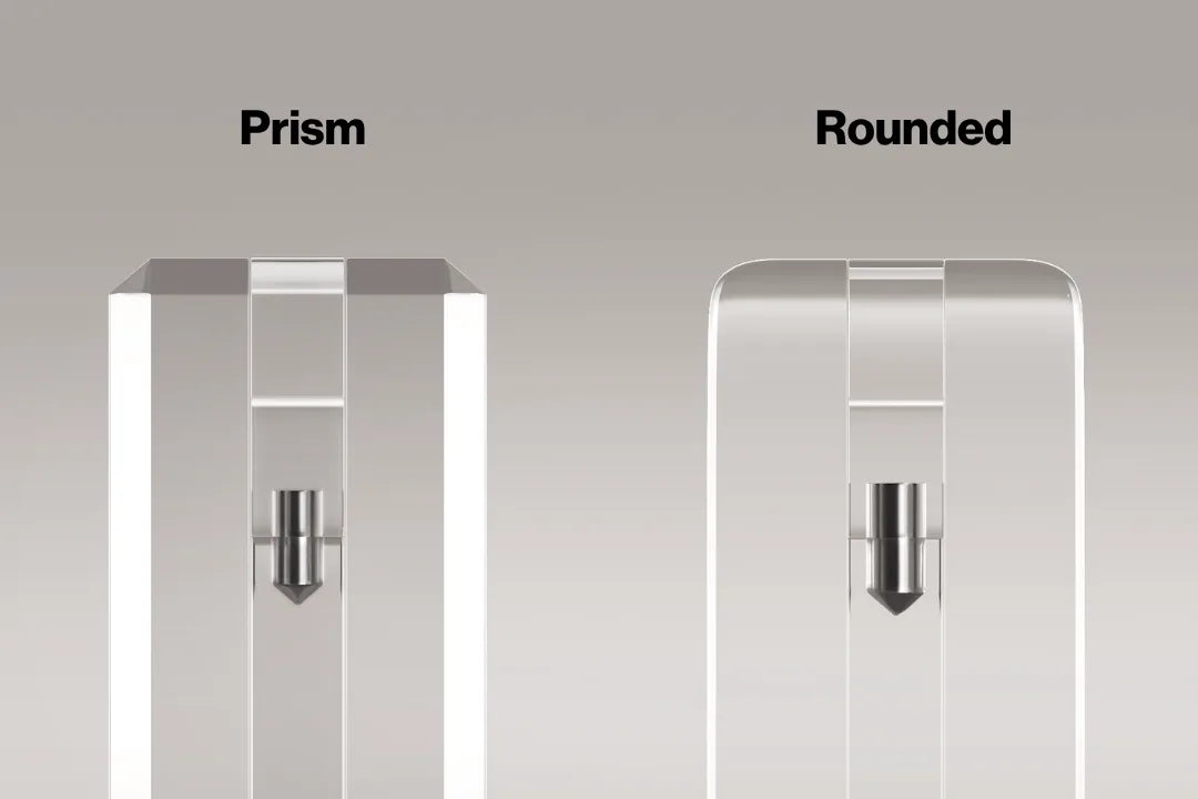 Edge options for this display: Prism has diamond-cut faceted edges, Rounded has smooth rounded edges.
