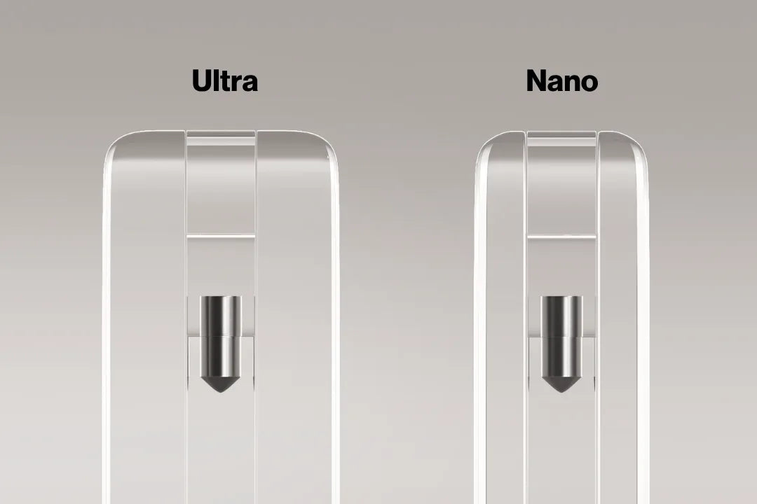 Size comparison of the Ultra and Nano displays: the Nano has a slimmer 5mm frame.